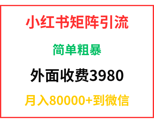 小红书矩阵引留外面收费3980简单粗暴月引80000+小红薯精准创业粉